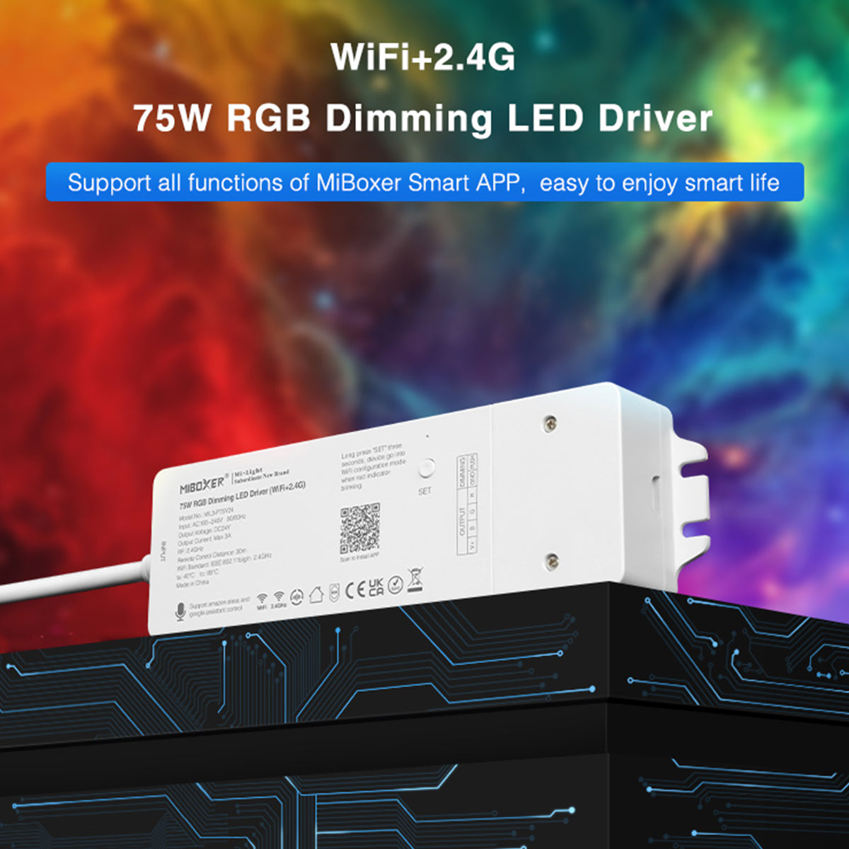 71439 WL3-P75V24 Mi-BOXER DC Smart Wifi & RF 2.4Ghz & Push Dimming Power Supply Τροφοδοτικό SELV & Controller / Dimmer All in One 3 Καναλιών AC100-240V σε DC 24V 3 x 0.6A 14.4W - Max 3A 75W - IP20 RGB Μ19 x Π5.5 x Υ3.2cm