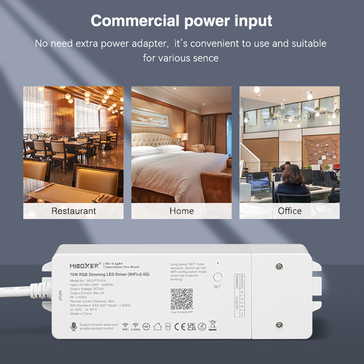 71439 WL3-P75V24 Mi-BOXER DC Smart Wifi & RF 2.4Ghz & Push Dimming Power Supply Τροφοδοτικό SELV & Controller / Dimmer All in One 3 Καναλιών AC100-240V σε DC 24V 3 x 0.6A 14.4W - Max 3A 75W - IP20 RGB Μ19 x Π5.5 x Υ3.2cm