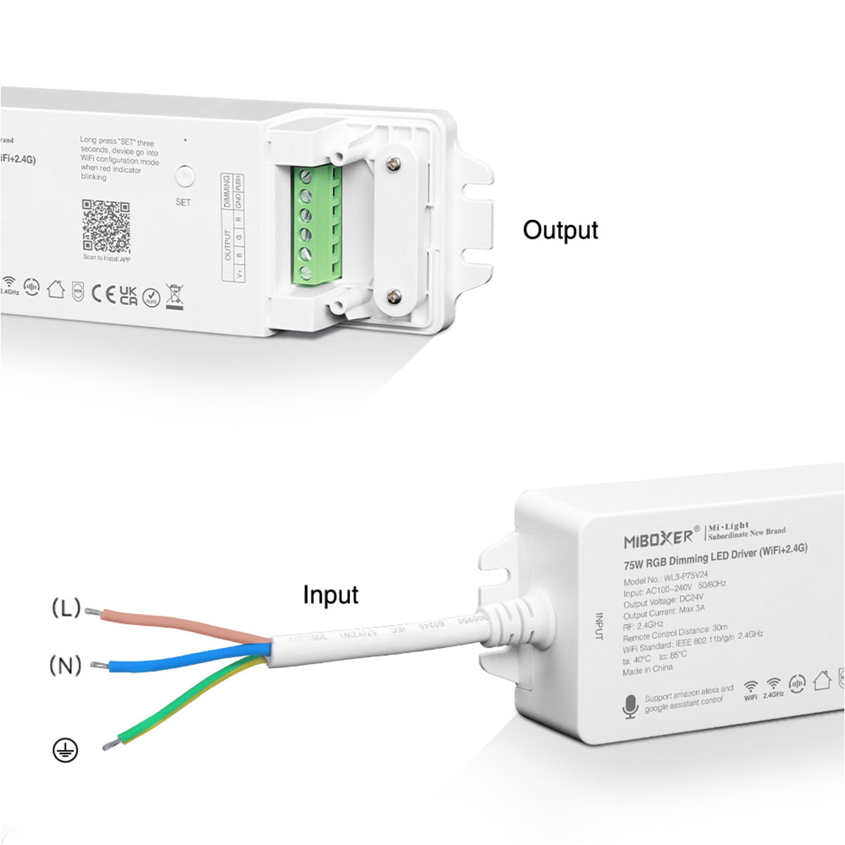 71439 WL3-P75V24 Mi-BOXER DC Smart Wifi & RF 2.4Ghz & Push Dimming Power Supply Τροφοδοτικό SELV & Controller / Dimmer All in One 3 Καναλιών AC100-240V σε DC 24V 3 x 0.6A 14.4W - Max 3A 75W - IP20 RGB Μ19 x Π5.5 x Υ3.2cm