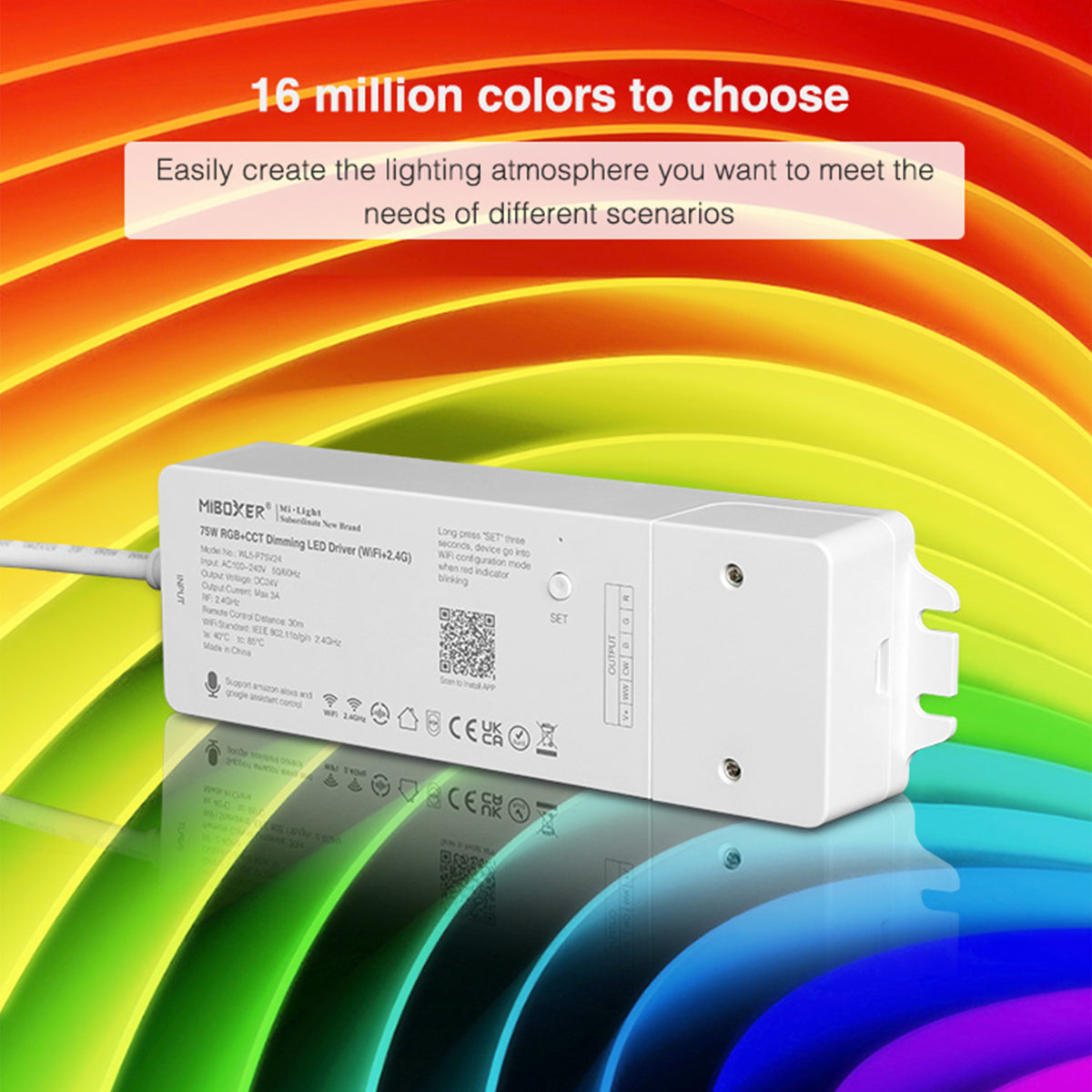 71441 WL5-P75V24 Mi-BOXER DC Smart Wifi & RF 2.4Ghz Power Supply Τροφοδοτικό SELV & Controller / Dimmer All in One 5 Καναλιών AC100-240V σε DC 24V 5 x 0.6A 14.4W - Max 3A 75W - IP20 RGBW+WW Μ19 x Π5.5 x Υ3.2cm