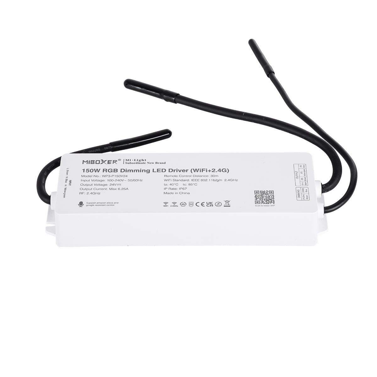 71442 WP3-P150V24 Mi-BOXER DC Smart Wifi & RF 2.4Ghz Power Supply Τροφοδοτικό SELV & Controller / Dimmer All in One 3 Καναλιών AC100-240V σε DC 24V 3 x 2.1A 50W - Max 6.25A 150W - Αδιάβροχο IP67 RGB Μ22.5 x Π7.3 x Υ3.5cm