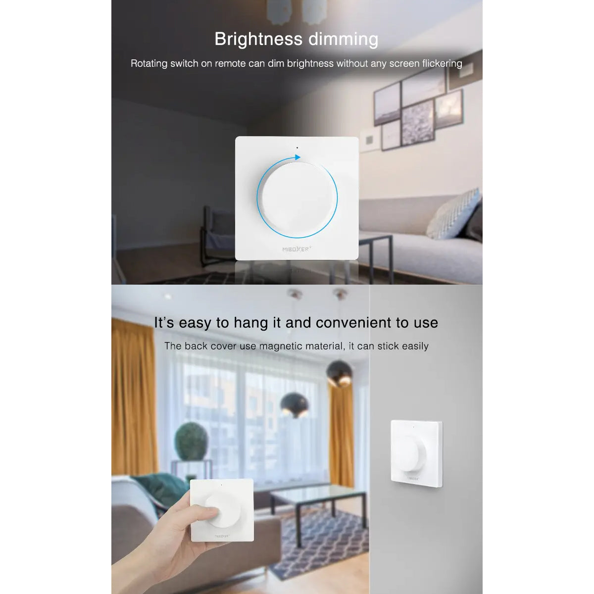 71443 K1 Mi-BOXER Ασύρματο Επιτοίχιο Χειριστήριο Dimmer RF 2.4Ghz για όλα τα Μονόχρωμα Mi-BOXER Controller DC 3V 1 x CR2032 - IP20 Λευκό Μ8.5 x Π8.5 x Υ2.5cm