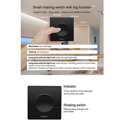 71444 K1-B Mi-BOXER Ασύρματο Επιτοίχιο Χειριστήριο Dimmer RF 2.4Ghz για όλα τα Μονόχρωμα Mi-BOXER Controller DC 3V 1 x CR2032 - IP20 Μαύρο Μ8.5 x Π8.5 x Υ2.5cm