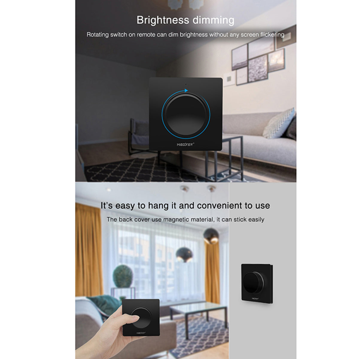 71444 K1-B Mi-BOXER Ασύρματο Επιτοίχιο Χειριστήριο Dimmer RF 2.4Ghz για όλα τα Μονόχρωμα Mi-BOXER Controller DC 3V 1 x CR2032 - IP20 Μαύρο Μ8.5 x Π8.5 x Υ2.5cm