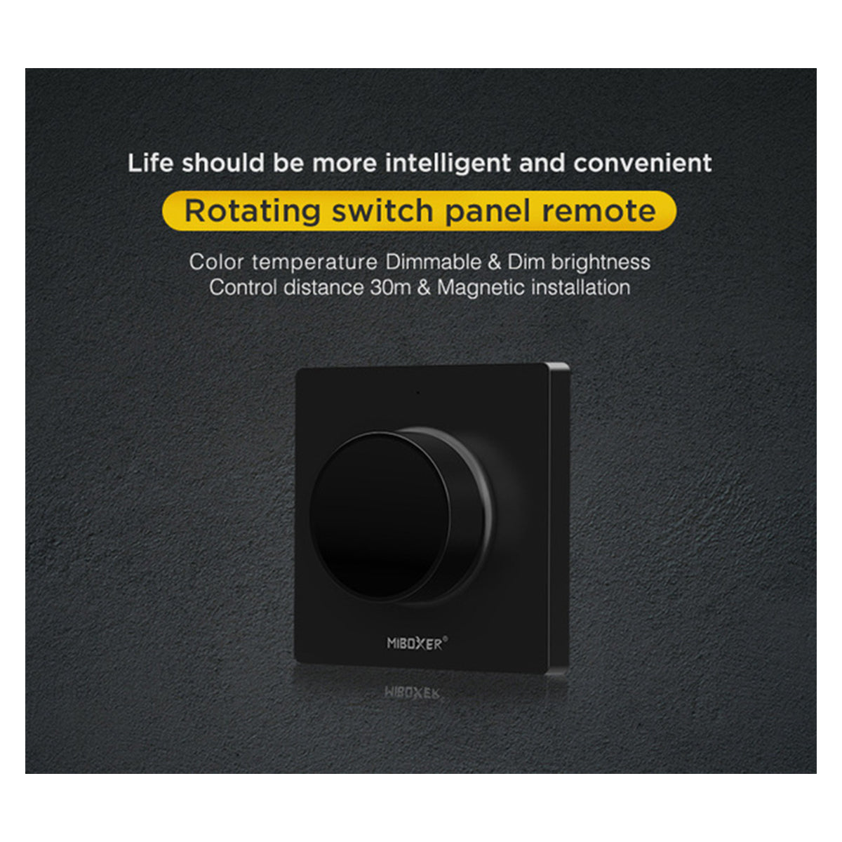 71444 K1-B Mi-BOXER Ασύρματο Επιτοίχιο Χειριστήριο Dimmer RF 2.4Ghz για όλα τα Μονόχρωμα Mi-BOXER Controller DC 3V 1 x CR2032 - IP20 Μαύρο Μ8.5 x Π8.5 x Υ2.5cm