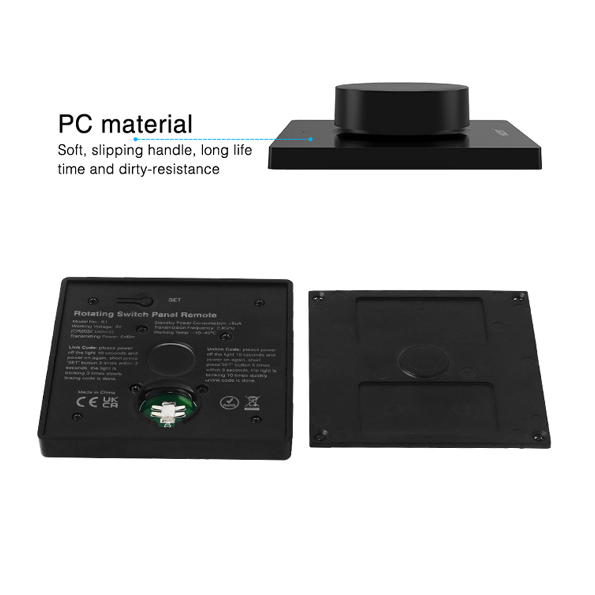 71444 K1-B Mi-BOXER Ασύρματο Επιτοίχιο Χειριστήριο Dimmer RF 2.4Ghz για όλα τα Μονόχρωμα Mi-BOXER Controller DC 3V 1 x CR2032 - IP20 Μαύρο Μ8.5 x Π8.5 x Υ2.5cm