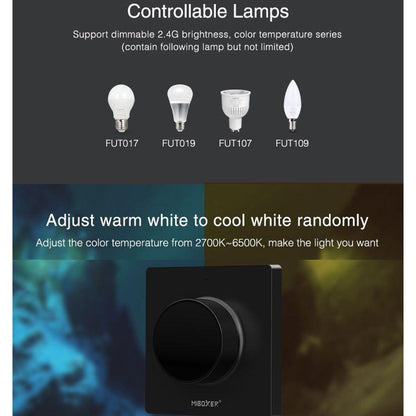 71444 K1-B Mi-BOXER Ασύρματο Επιτοίχιο Χειριστήριο Dimmer RF 2.4Ghz για όλα τα Μονόχρωμα Mi-BOXER Controller DC 3V 1 x CR2032 - IP20 Μαύρο Μ8.5 x Π8.5 x Υ2.5cm