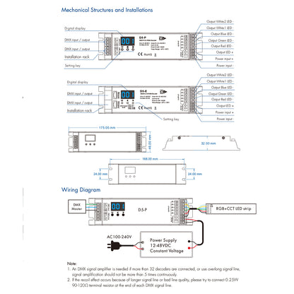 71445 D5-P SKYDANCE DC DMX & RDM Dimmer High Speed Controller / Decoder 5 Καναλιών DC 12-48V 5 x 4A 192W - Max 20.5A 960W - IP20 Μ17.5 x Π4.5 x Υ3.5cm