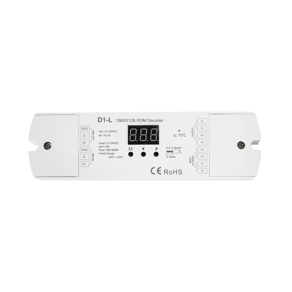 71446 D1-L SKYDANCE DC DMX & RDM Dimmer High Speed Controller / Decoder 1 Καναλιού DC 12-24V 1 x 15.5A 360W - Max 15.5A 360W - IP20 Μ17 x Π5 x Υ2.5cm