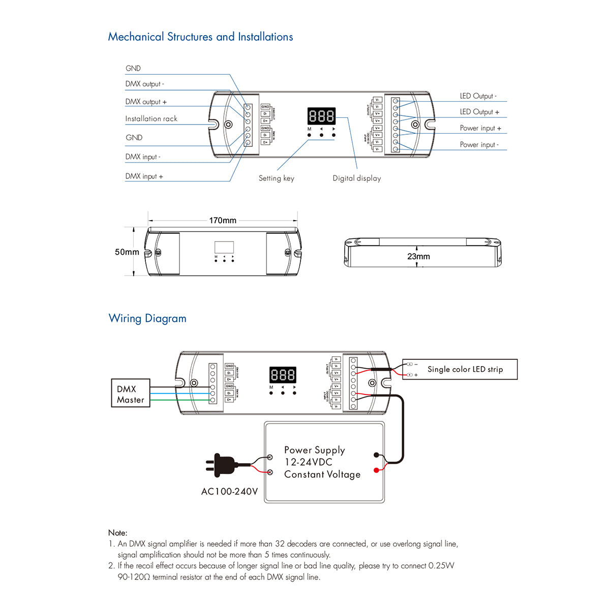 71446 D1-L SKYDANCE DC DMX & RDM Dimmer High Speed Controller / Decoder 1 Καναλιού DC 12-24V 1 x 15.5A 360W - Max 15.5A 360W - IP20 Μ17 x Π5 x Υ2.5cm