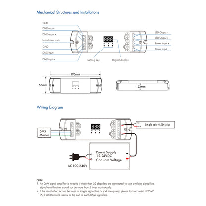 71446 D1-L SKYDANCE DC DMX & RDM Dimmer High Speed Controller / Decoder 1 Καναλιού DC 12-24V 1 x 15.5A 360W - Max 15.5A 360W - IP20 Μ17 x Π5 x Υ2.5cm