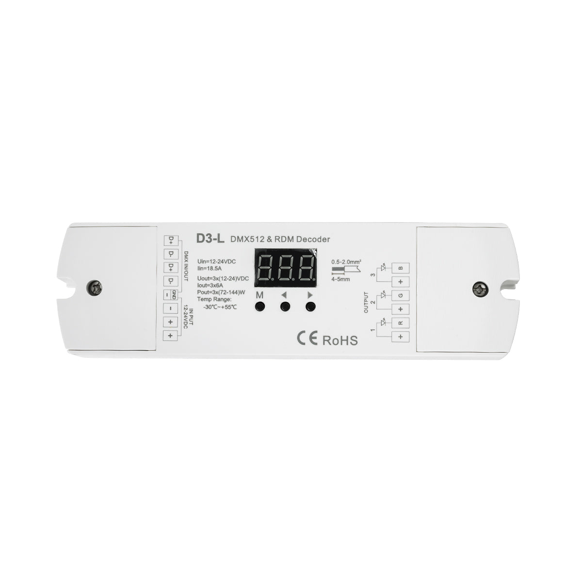 71447 D3-L SKYDANCE DC DMX & RDM Dimmer High Speed Controller / Decoder 3 Καναλιών DC 12-24V 3 x 6A 144W - Max 18.5A 432W - IP20 Μ17 x Π5 x Υ2.5cm