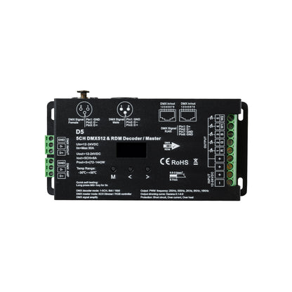 71448 D5 SKYDANCE DC DMX & RDM Dimmer High Speed Controller / Decoder 5 Καναλιών DC 12-24V 5 x 6A 144W - Max 30A 864W - IP20 Μ17 x Π8 x Υ4cm