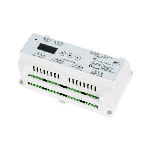 71449 D12 SKYDANCE DC DMX & RDM Dimmer Din Rail Ράγας High Speed Controller / Decoder / Master 12 Καναλιών DC 12-24V 12 x 5A 120W - Max 60.5A 1440W - IP20 Μ15.5 x Π9 x Υ6cm