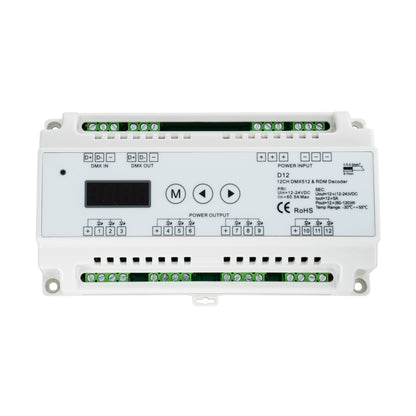 71449 D12 SKYDANCE DC DMX & RDM Dimmer Din Rail Ράγας High Speed Controller / Decoder / Master 12 Καναλιών DC 12-24V 12 x 5A 120W - Max 60.5A 1440W - IP20 Μ15.5 x Π9 x Υ6cm