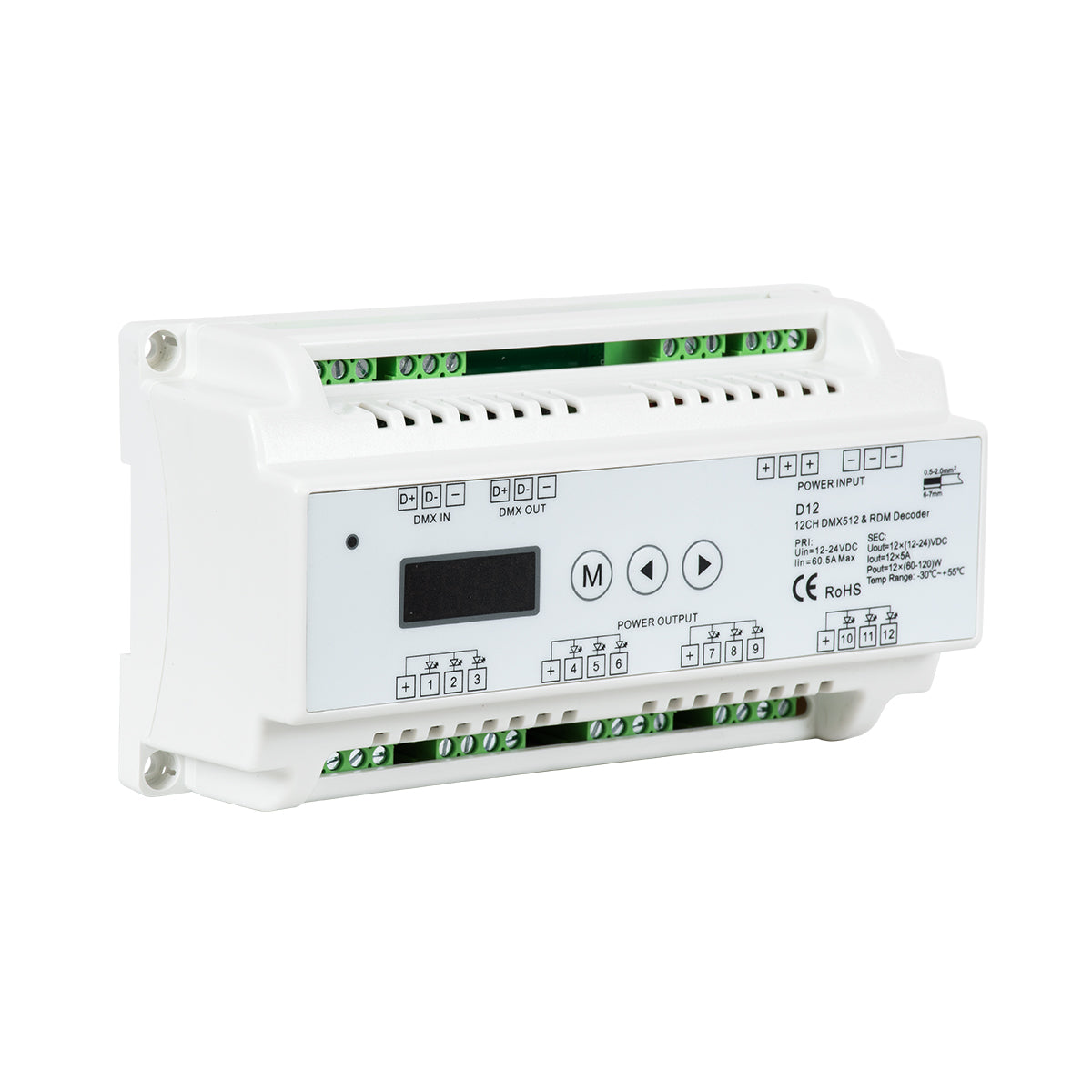 71449 D12 SKYDANCE DC DMX & RDM Dimmer Din Rail Ράγας High Speed Controller / Decoder / Master 12 Καναλιών DC 12-24V 12 x 5A 120W - Max 60.5A 1440W - IP20 Μ15.5 x Π9 x Υ6cm