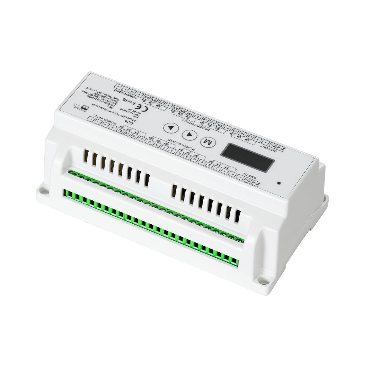 71450 D24 SKYDANCE DC DMX & RDM Dimmer Din Rail Ράγας High Speed Controller / Decoder 24 Καναλιών DC 12-24V 24 x 3A 72W - Max 72.5A 1740W - IP20 Μ16 x Π9 x Υ6cm