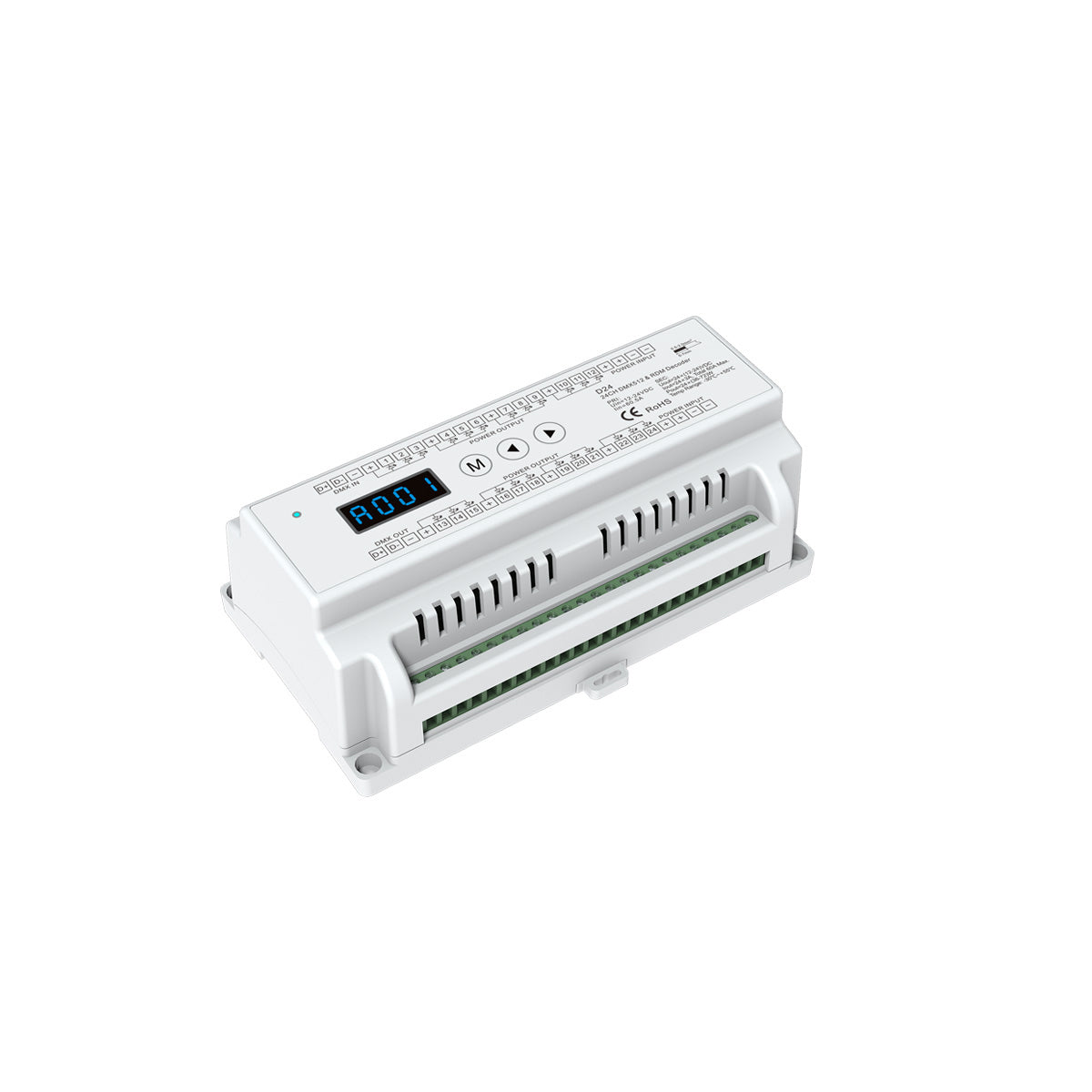 71450 D24 SKYDANCE DC DMX & RDM Dimmer Din Rail Ράγας High Speed Controller / Decoder 24 Καναλιών DC 12-24V 24 x 3A 72W - Max 72.5A 1740W - IP20 Μ16 x Π9 x Υ6cm