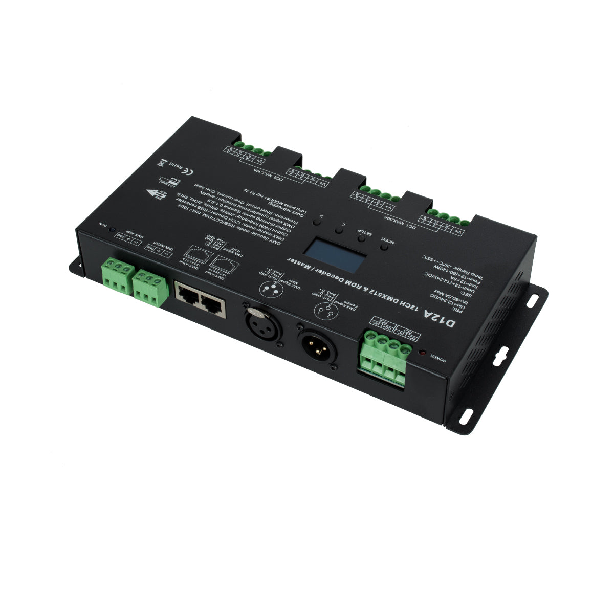 71451 D12A SKYDANCE DC DMX & RDM Dimmer High Speed Controller / Decoder / Master 12 Καναλιών DC 12-24V 12 x 5A 120W - Max 60.5A 1440W - IP20 Μ25 x Π11.5 x Υ4cm