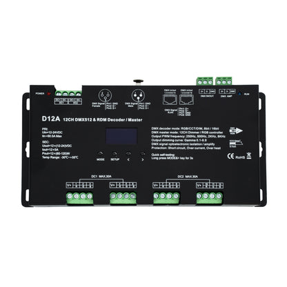 71451 D12A SKYDANCE DC DMX & RDM Dimmer High Speed Controller / Decoder / Master 12 Καναλιών DC 12-24V 12 x 5A 120W - Max 60.5A 1440W - IP20 Μ25 x Π11.5 x Υ4cm