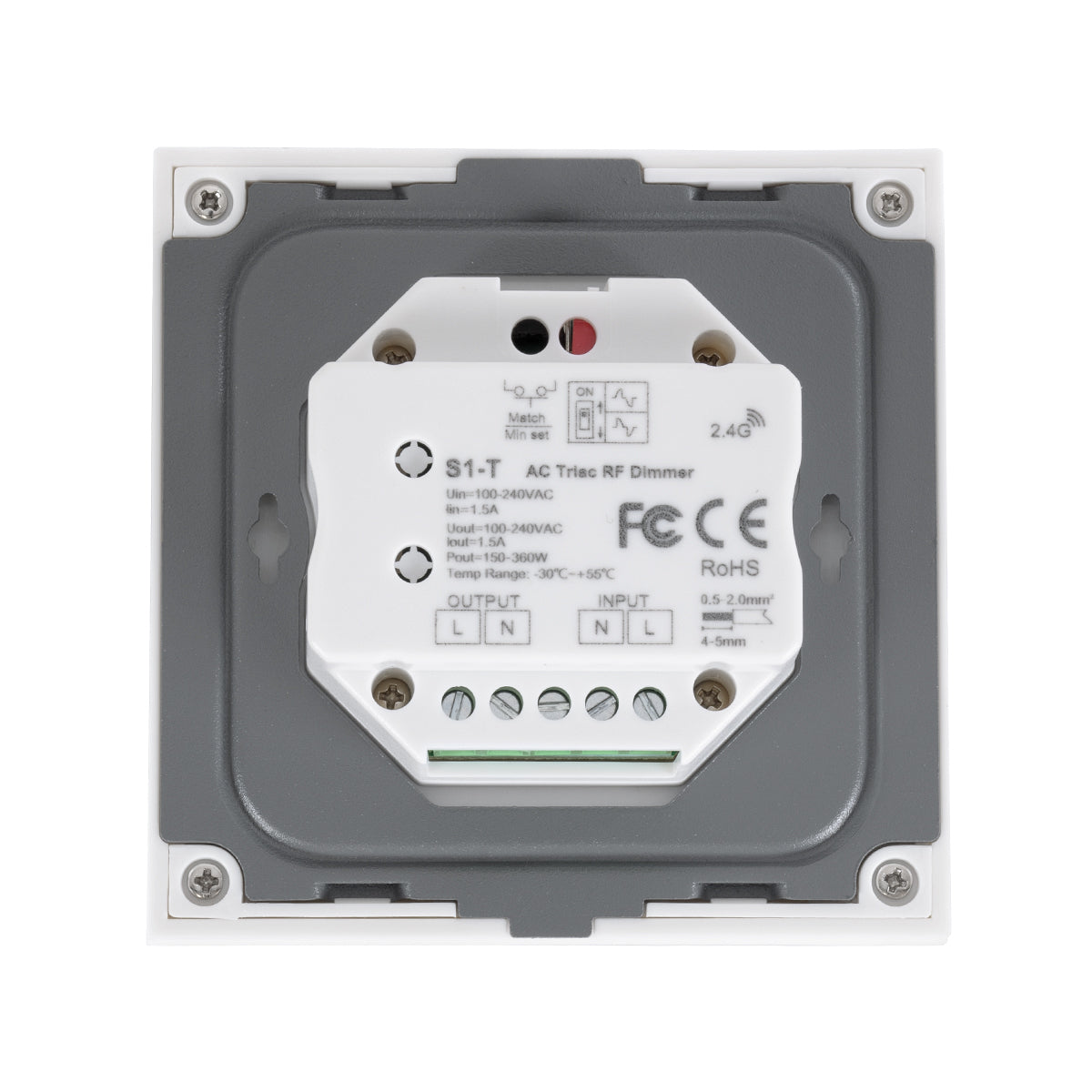 71452 S1-T SKYDANCE AC Smart RF 2.4Ghz & Αφής - Touch Triac Dimming AC100-240V σε AC100-240V 1 x 1.5A 360W - Max 1.5A 360W - IP20 - Λευκό Σώμα - Μ8.5 x Π8.5 x Υ3.2cm