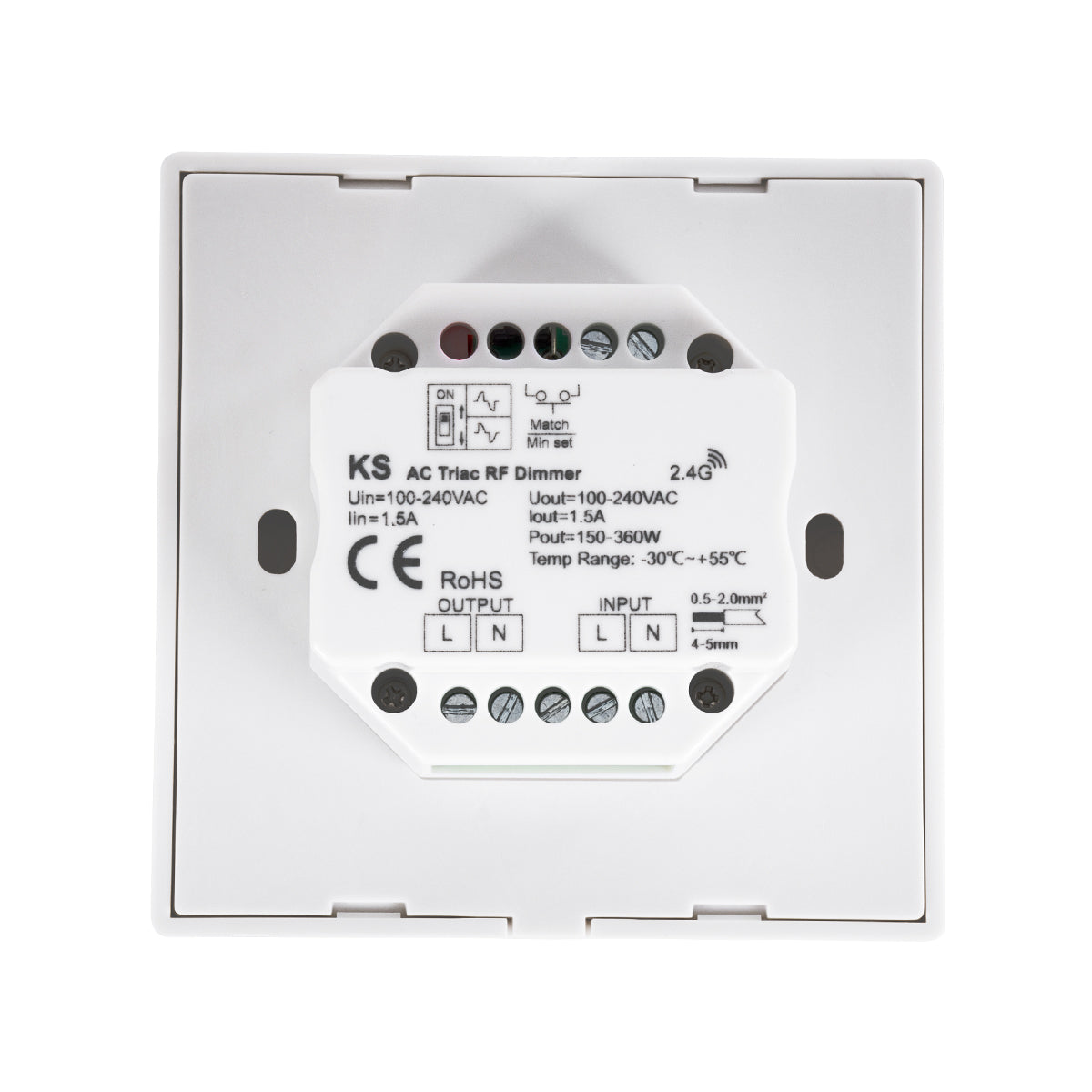 71456 KS SKYDANCE AC Smart RF 2.4Ghz & Ροοστάτη Triac Dimming AC100-240V σε AC100-240V 1 x 1.5A 360W - Max 1.5A 360W - IP20 - Λευκό Σώμα - Μ8.5 x Π8.5 x Υ5.2cm