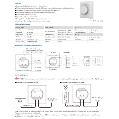 71456 KS SKYDANCE AC Smart RF 2.4Ghz & Ροοστάτη Triac Dimming AC100-240V σε AC100-240V 1 x 1.5A 360W - Max 1.5A 360W - IP20 - Λευκό Σώμα - Μ8.5 x Π8.5 x Υ5.2cm