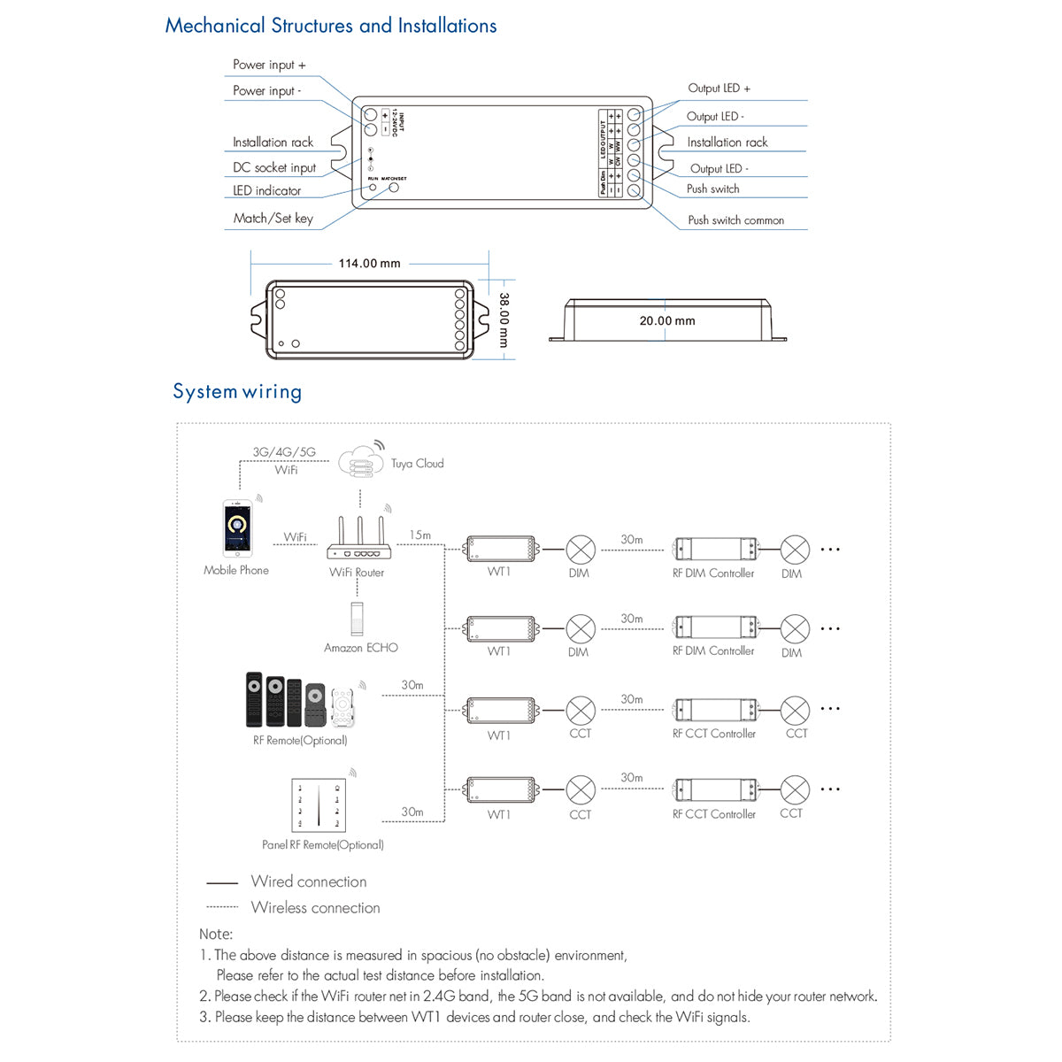 71468 WT1 SKYDANCE DC WiFi & RF 2.4Ghz Dimmer High Speed Controller 2 Καναλιών DC 12-36V 2 x 5A 180W - Max 10A 180W - IP20 Μ11.5 x Π3.5 x Υ2cm