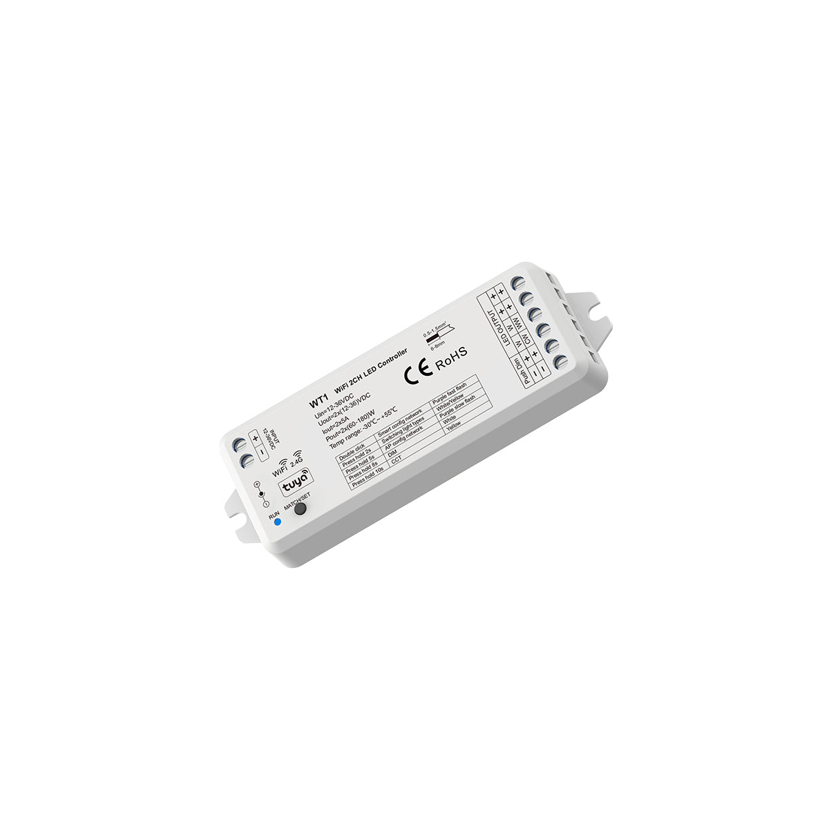 71468 WT1 SKYDANCE DC WiFi & RF 2.4Ghz Dimmer High Speed Controller 2 Καναλιών DC 12-36V 2 x 5A 180W - Max 10A 180W - IP20 Μ11.5 x Π3.5 x Υ2cm