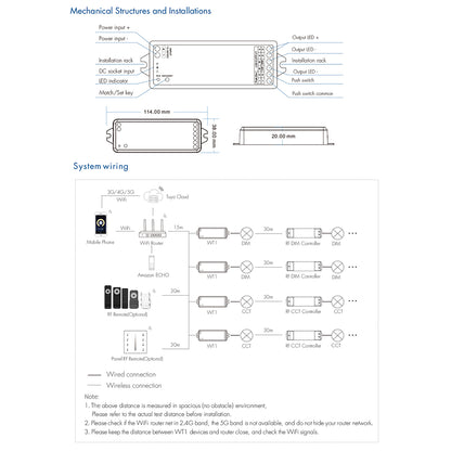 71468 WT1 SKYDANCE DC WiFi & RF 2.4Ghz Dimmer High Speed Controller 2 Καναλιών DC 12-36V 2 x 5A 180W - Max 10A 180W - IP20 Μ11.5 x Π3.5 x Υ2cm