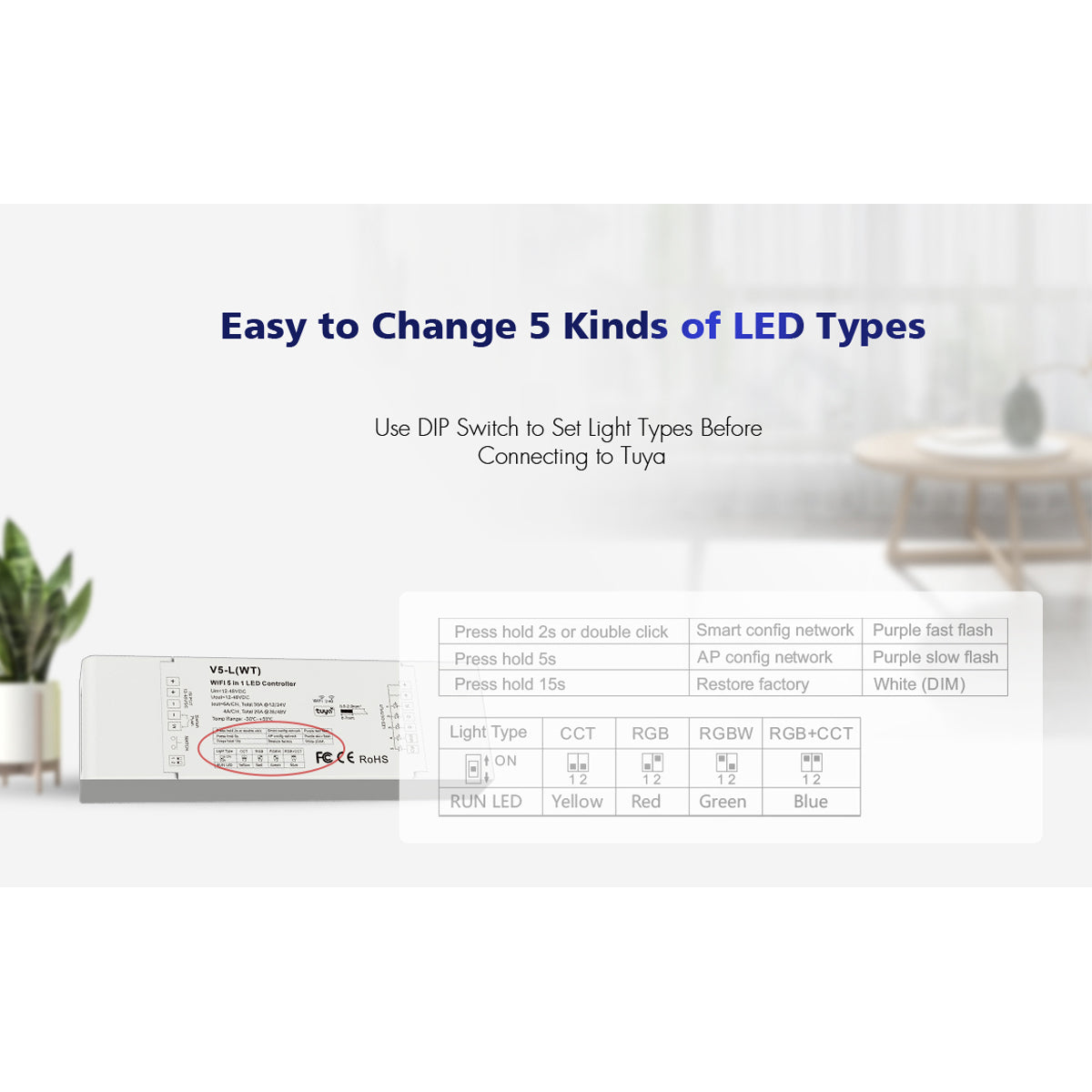 71470 V5-L SKYDANCE DC WiFi & RF 2.4Ghz Dimmer High Speed Controller 5 Καναλιών DC 12-48V 5 x 6A 288W - Max 30A 1440W - IP20 Μ18 x Π5.7 x Υ2.8cm