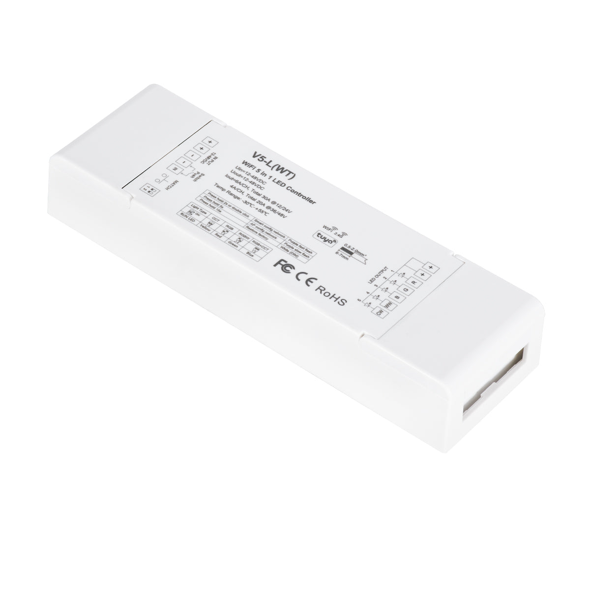 71470 V5-L SKYDANCE DC WiFi & RF 2.4Ghz Dimmer High Speed Controller 5 Καναλιών DC 12-48V 5 x 6A 288W - Max 30A 1440W - IP20 Μ18 x Π5.7 x Υ2.8cm