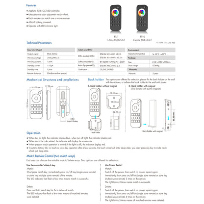 71544 RT10 SKYDANCE Ασύρματο Χειριστήριο Αφής RF 2.4Ghz 4 Group για όλα τα RGBW+WW SKYDANCE Controller DC 3V 2 x AAA - IP20 Μαύρο Μ12.2 x Π5.3 x Υ1.7cm