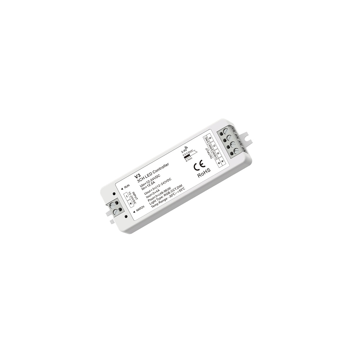 71546 V3 SKYDANCE DC RF 2.4Ghz Dimmer High Speed Controller 3 Καναλιών DC 12-24V 3 x 5A 96W - Max 12A 288W - IP20 Μ10 x Π3.5 x Υ2cm