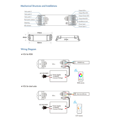 71547 V3-L SKYDANCE DC RF 2.4Ghz Dimmer High Speed Controller & Push Dimming 3 Κανάλια DC 12-48V 3 x 6A 288W - Max 18.5A 288W - IP20 Μ17.5 x Π4.5 x Υ2.5cm