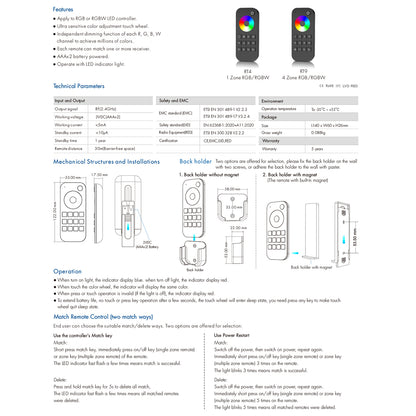 71548 RT4 SKYDANCE Ασύρματο Χειριστήριο Αφής RF 2.4Ghz 1 Group για όλα τα RGB/RGBW SKYDANCE Controller DC 3V 2 x AAA - IP20 Μαύρο Μ12.2 x Π5.3 x Υ1.7cm