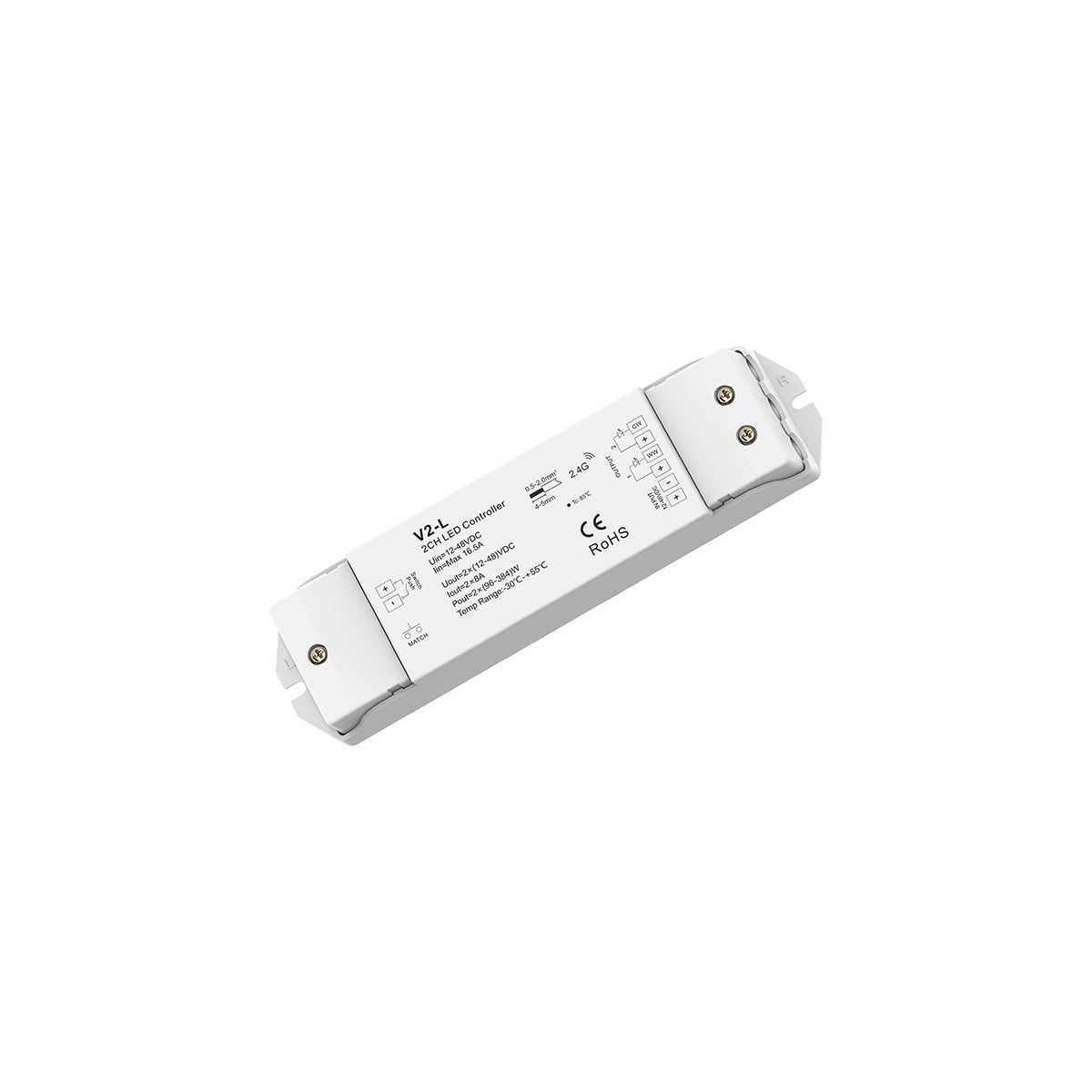 71565 V2-L SKYDANCE DC RF 2.4Ghz Dimmer High Speed Controller & Push Dimming 2 Κανάλια DC 12-48V 2 x 8A 384W - Max 16.5A 384W - IP20 Μ17.5 x Π4.5 x Υ2.5cm