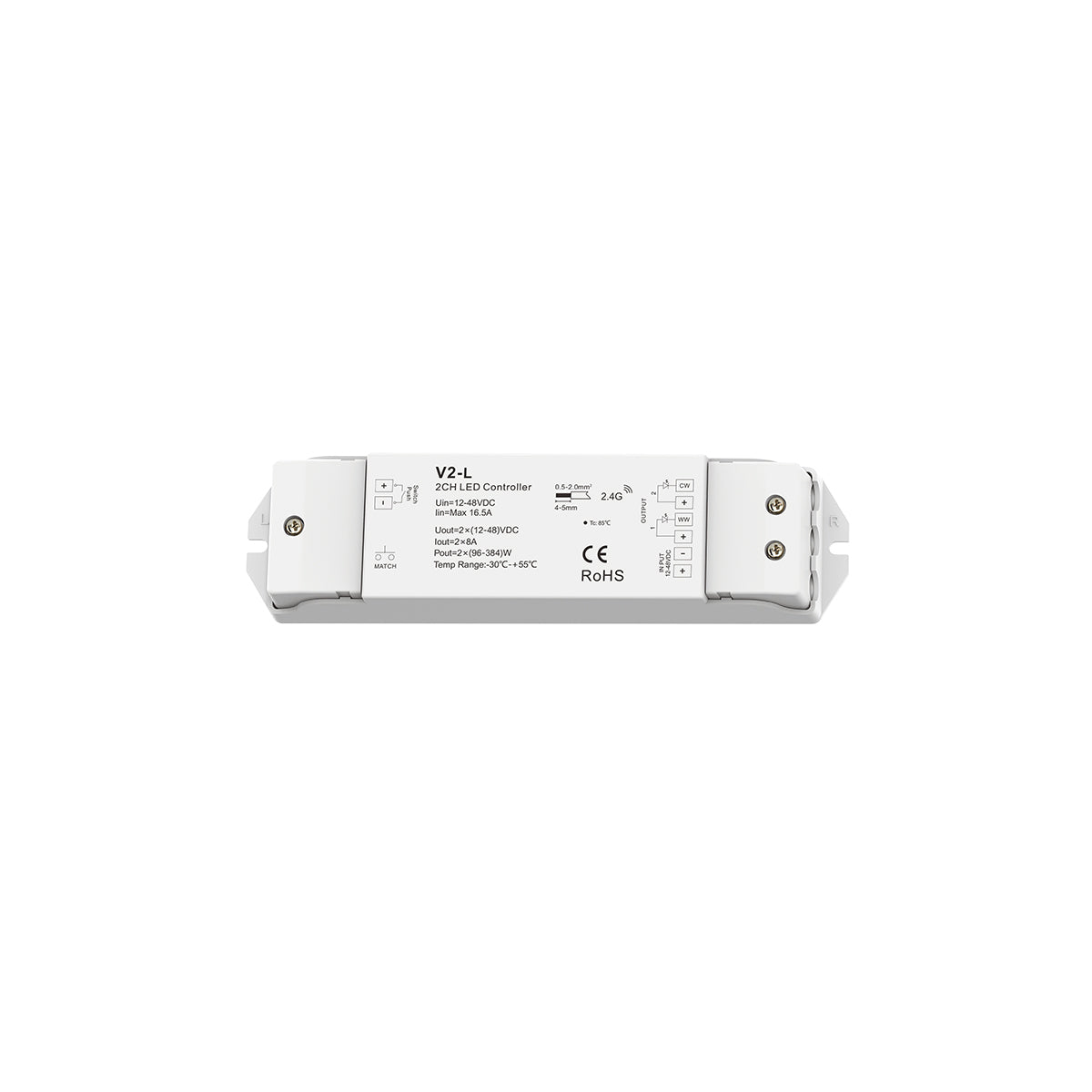 71565 V2-L SKYDANCE DC RF 2.4Ghz Dimmer High Speed Controller & Push Dimming 2 Κανάλια DC 12-48V 2 x 8A 384W - Max 16.5A 384W - IP20 Μ17.5 x Π4.5 x Υ2.5cm