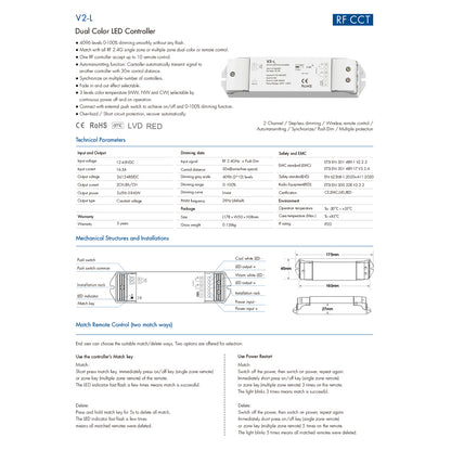 71565 V2-L SKYDANCE DC RF 2.4Ghz Dimmer High Speed Controller & Push Dimming 2 Κανάλια DC 12-48V 2 x 8A 384W - Max 16.5A 384W - IP20 Μ17.5 x Π4.5 x Υ2.5cm