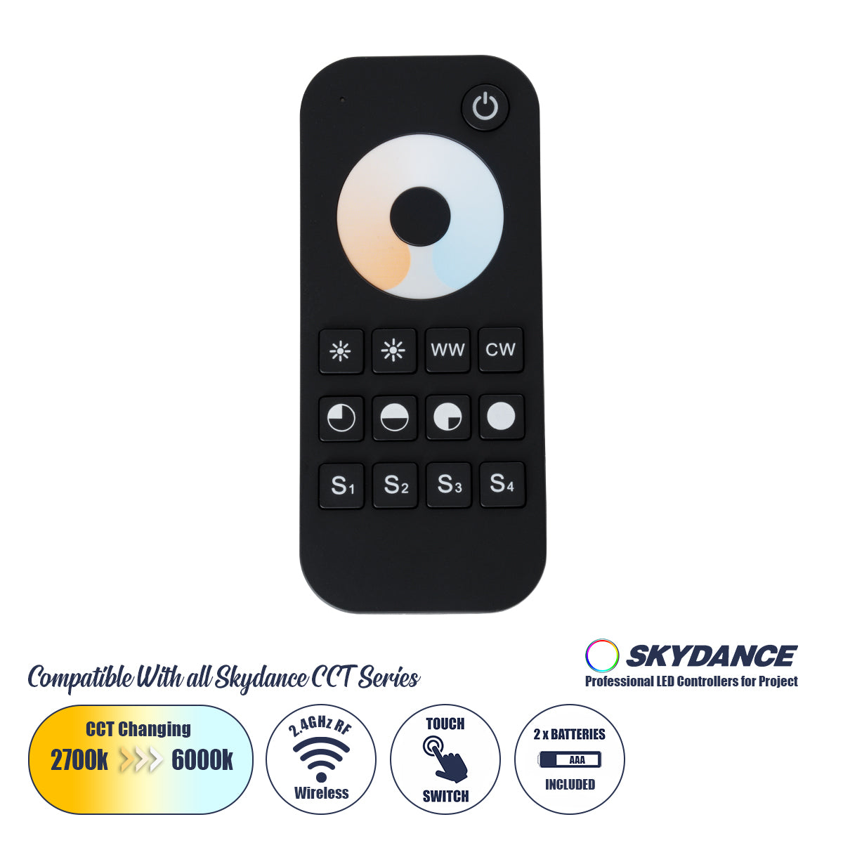 71566 RT2 SKYDANCE Ασύρματο Χειριστήριο Αφής RF 2.4Ghz 1 Group για όλα τα CCT SKYDANCE Controller DC 3V 2 x AAA - IP20 Μαύρο Μ12.2 x Π5.3 x Υ1.7cm