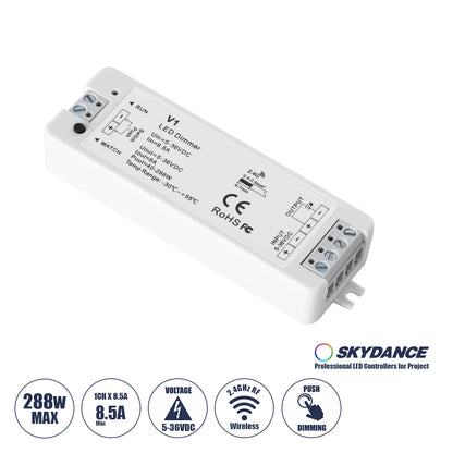71567 V1 SKYDANCE DC RF 2.4Ghz Dimmer High Speed Controller & Push Dimming 1 Κανάλι DC 5-36V 1 x 8A 288W - Max 8.5A 288W - IP20 Μ10 x Π3.5 x Υ2cm