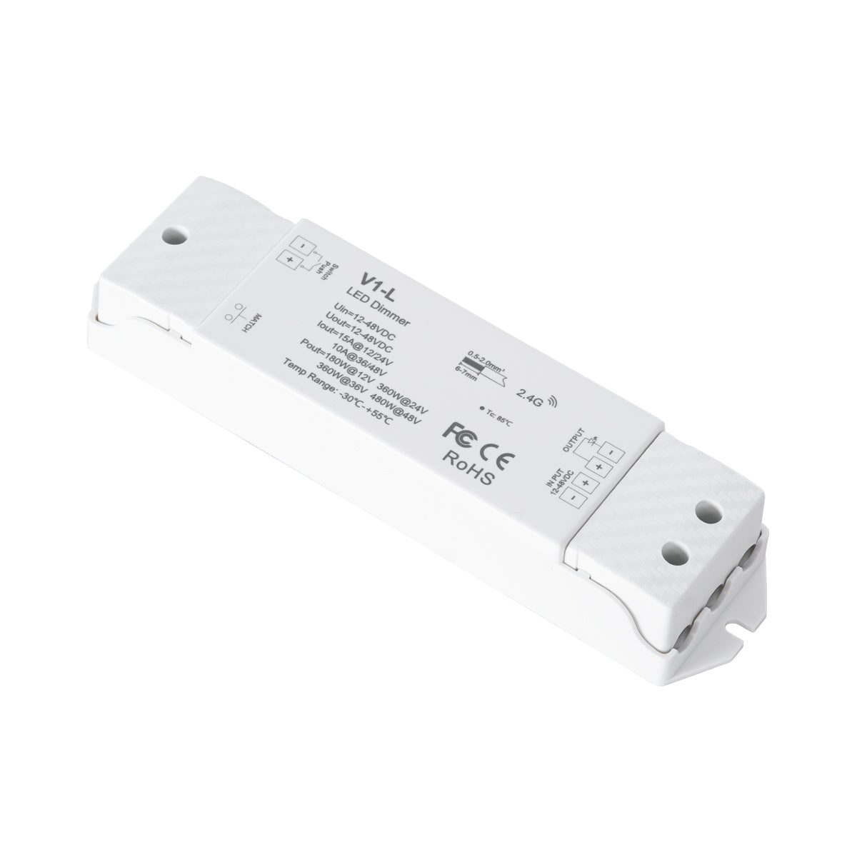 71568 V1-L SKYDANCE DC RF 2.4Ghz Dimmer High Speed Controller & Push Dimming 1 Κανάλι DC 12-48V 1 x 15A 480W - Max 15A 480W - IP20 Μ17.5 x Π4.5 x Υ2.5cm