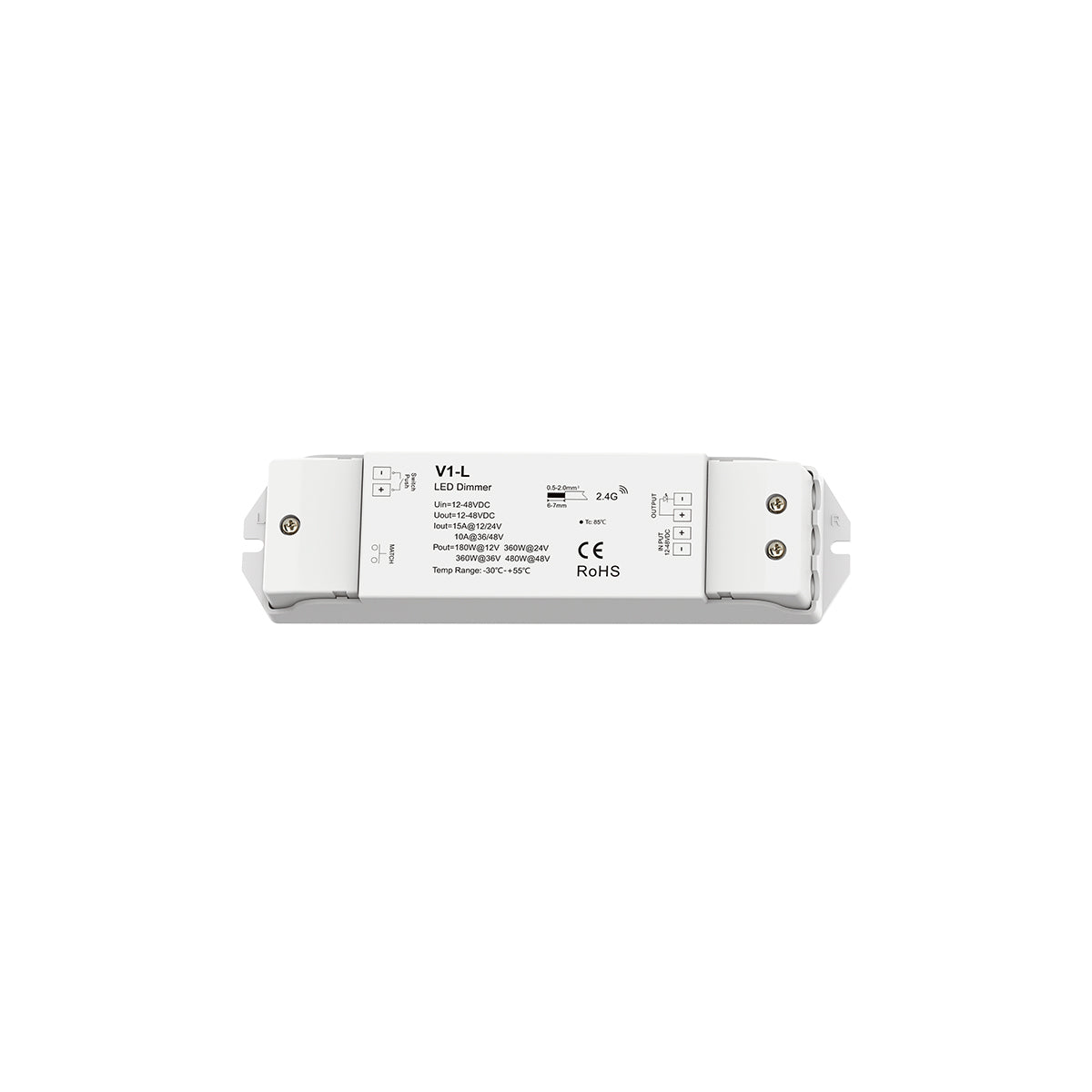 71568 V1-L SKYDANCE DC RF 2.4Ghz Dimmer High Speed Controller & Push Dimming 1 Κανάλι DC 12-48V 1 x 15A 480W - Max 15A 480W - IP20 Μ17.5 x Π4.5 x Υ2.5cm