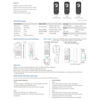 71569 RT1 SKYDANCE Ασύρματο Χειριστήριο Αφής RF 2.4Ghz 1 Group για όλα τα Μονόχρωμα SKYDANCE Controller DC 3V 2 x AAA - IP20 Μαύρο Μ12.2 x Π5.3 x Υ1.7cm