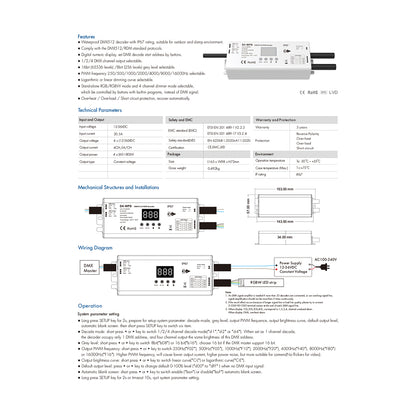 71571-IP65 D4-WP SKYDANCE DC DMX & RDM Dimmer High Speed Controller / Decoder 4 Καναλιών DC 12-36V 4 x 5A 180W - Max 20.5A 720W - Αδιάβροχος IP65 Μ17 x Π8 x Υ4