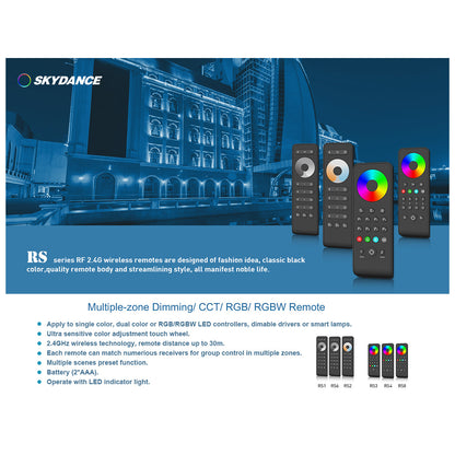 71573 RS6 SKYDANCE Ασύρματο Χειριστήριο Αφής RF 2.4Ghz 4 Καναλιών για όλα τα Μονόχρωμα 4 Καναλιών SKYDANCE Controller DC 3V 2 x AAA - IP20 Μαύρο Μ15.5 x Π4.5 x Υ1.9cm