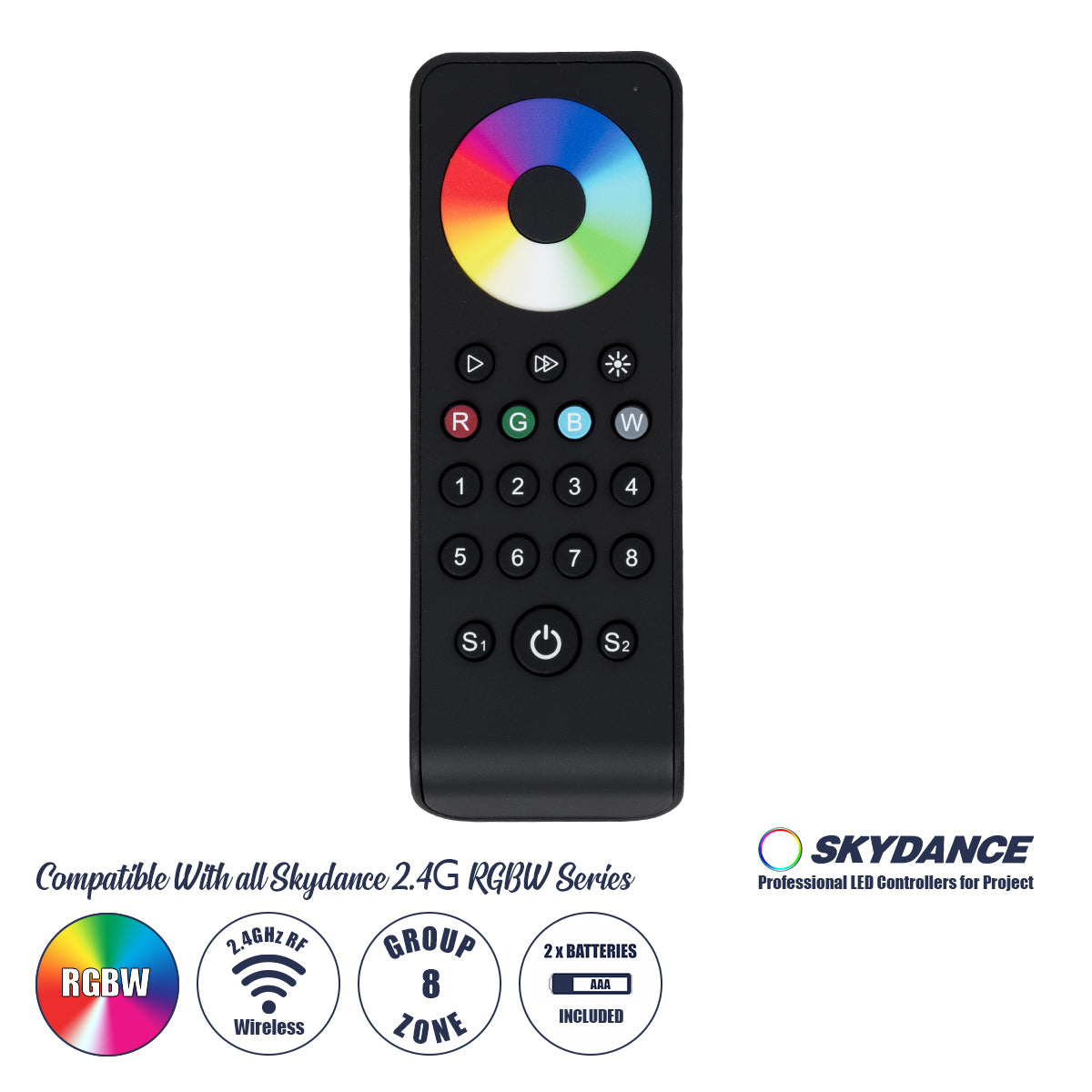 71574 RS8 SKYDANCE Ασύρματο Χειριστήριο Αφής RF 2.4Ghz 8 Group για όλα τα RGB/RGBW SKYDANCE Controller DC 3V 2 x AAA - IP20 Μαύρο Μ14 x Π5 x Υ1.9cm