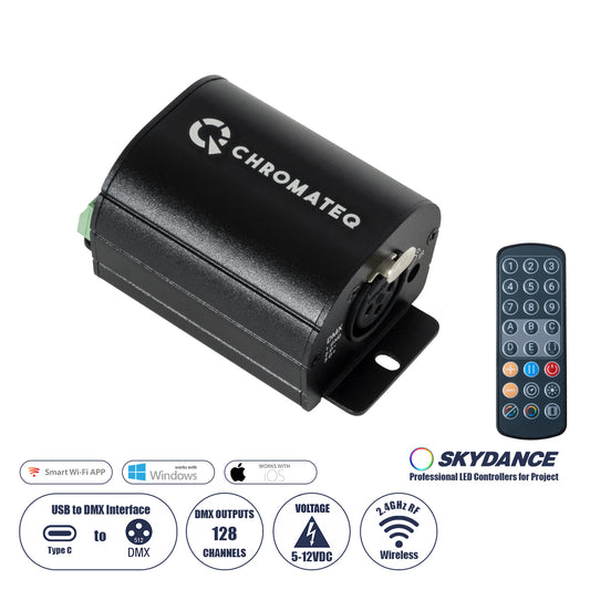 SKYDANCE-CHROMATEQ 71579 USB-C σε DMX512 Interface 128 Κανάλια XLR3 DC 5V IP40 - Ασύρματο Χειριστήριο IR - Μ7.8 x Π5 x Υ3.8cm