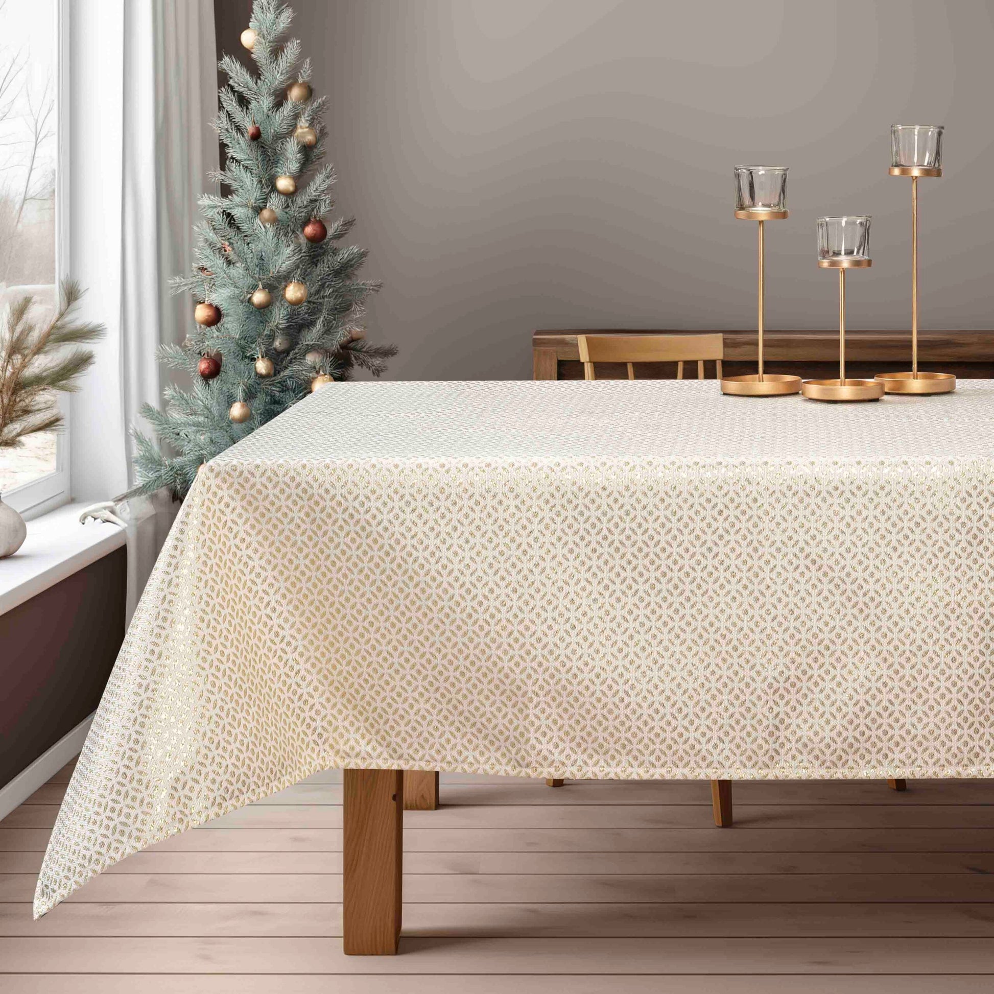 Τραπεζομάντηλο Ζακάρ Εκρού-Χρυσό 135x220εκ