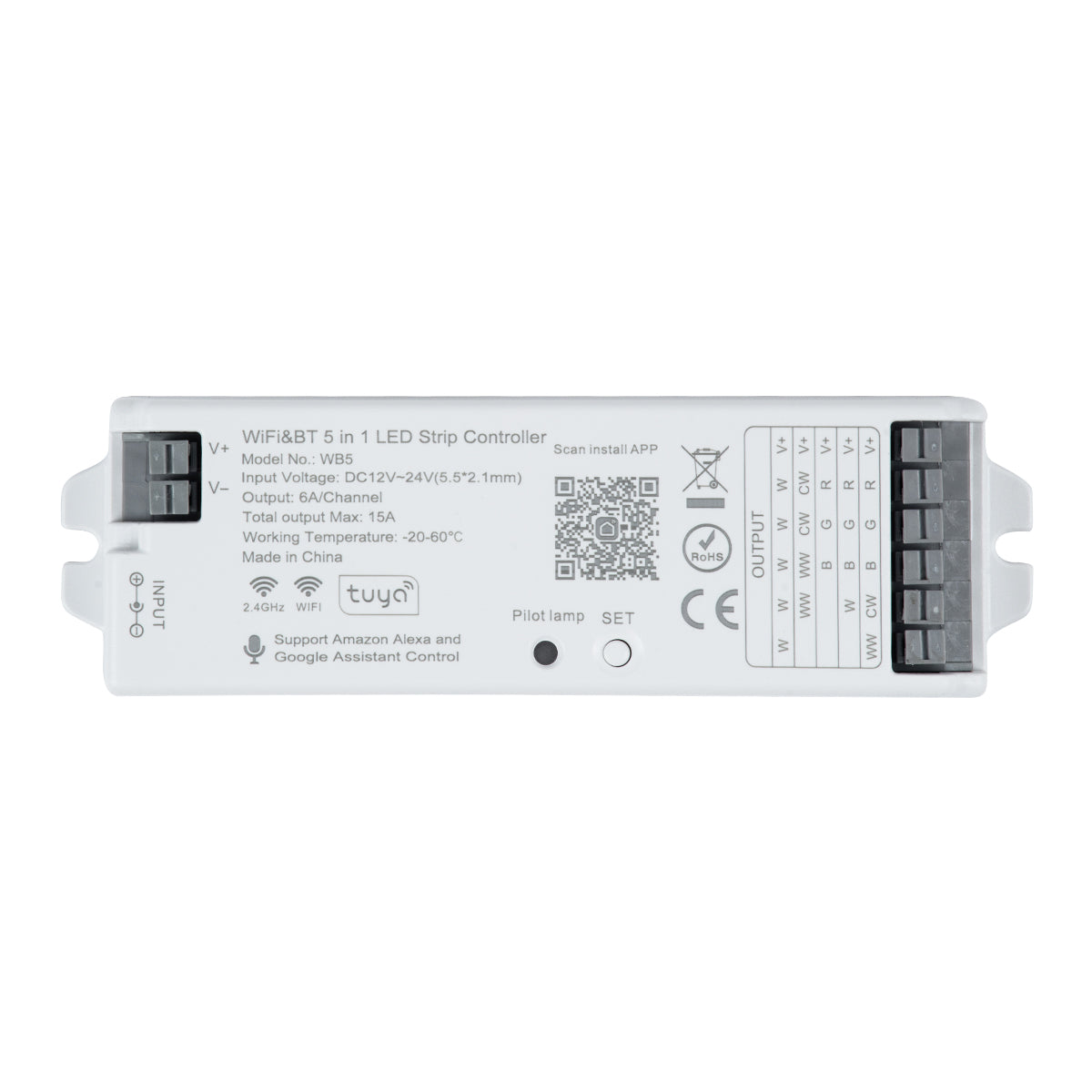 73008 Ασύρματος WiFi LED RGBW+WW+CCT Controller IOS/Android 5in1 Bluetooth 2.4Ghz DC 12-24V Max 360W